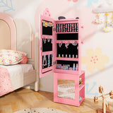 3-in-1 Freestanding Kids Jewelry Cabinet Armoire with Full Length Mirror-Pink