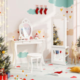 3-in-1 Freestanding Kids Jewelry Cabinet Armoire with Full Length Mirror-White