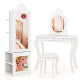 3-in-1 Freestanding Kids Jewelry Cabinet Armoire with Full Length Mirror-White