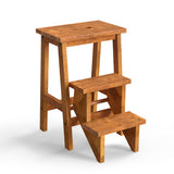 3-in-1 Rubber Wood Step Stool with Convenient Handle-Dark Brown