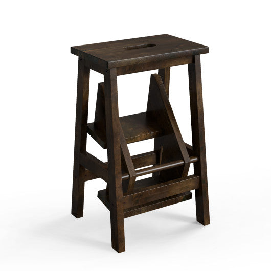 3-in-1 Rubber Wood Step Stool with Convenient Handle-Brown