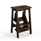 3-in-1 Rubber Wood Step Stool with Convenient Handle-Brown