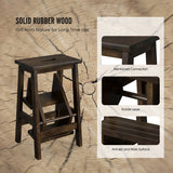 3-in-1 Rubber Wood Step Stool with Convenient Handle-Brown
