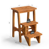 3-in-1 Rubber Wood Step Stool with Convenient Handle-Dark Brown