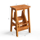 3-in-1 Rubber Wood Step Stool with Convenient Handle-Dark Brown
