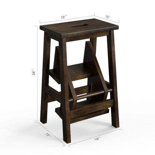 3-in-1 Rubber Wood Step Stool with Convenient Handle-Brown