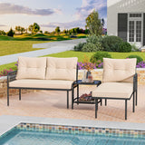 3-Piece L Shaped Patio Furniture Set PE Rattan Sectional Sofas-Beige