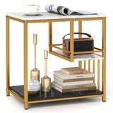 3-Tier Multi-function Marble End Table with Storage Shelf-Golden