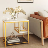 3-Tier Multi-function Marble End Table with Storage Shelf-Golden