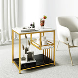 3-Tier Multi-function Marble End Table with Storage Shelf-Golden