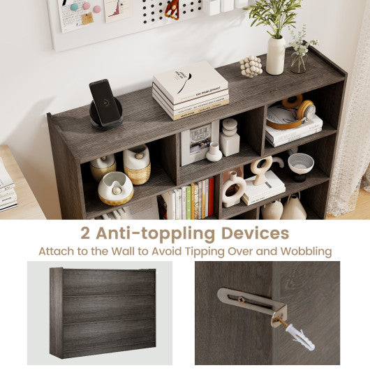 3-Tier Open Bookcase 8-Cube Floor Standing Storage Shelves Display Cabinet-Gray