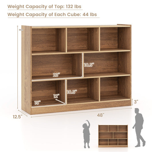 3-Tier Open Bookcase 8-Cube Floor Standing Storage Shelves-Natural