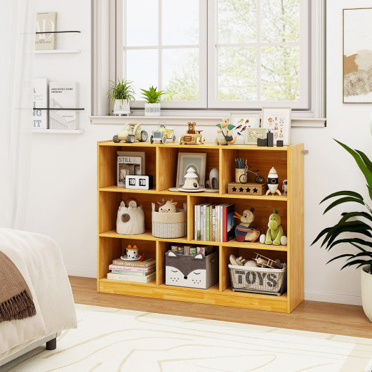 3-Tier Open Bookcase 8-Cube Floor Standing Storage Shelves Display Cabinet-Yellow