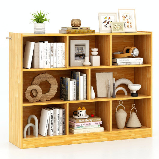 3-Tier Open Bookcase 8-Cube Floor Standing Storage Shelves Display Cabinet-Yellow