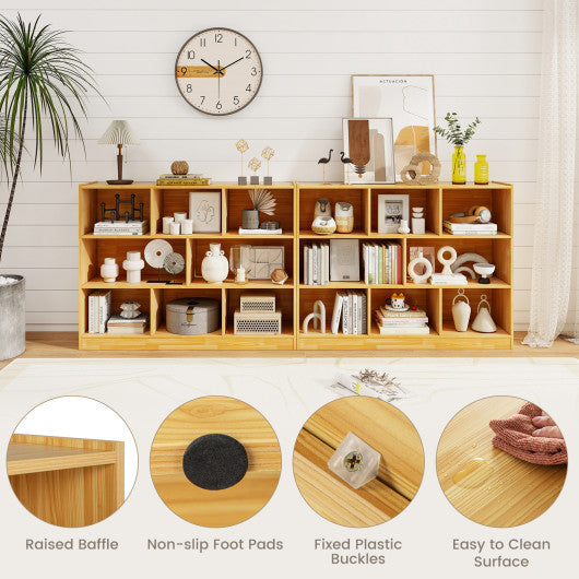 3-Tier Open Bookcase 8-Cube Floor Standing Storage Shelves Display Cabinet-Yellow