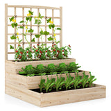 3-Tier Raised Garden Bed with Lattice Trellis and Open-Ended Base-Natural