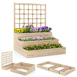 3-Tier Raised Garden Bed with Lattice Trellis and Open-Ended Base-Natural