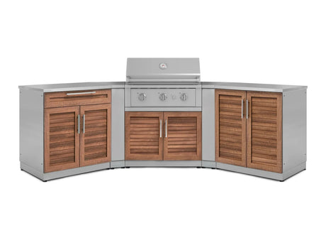 Outdoor Kitchen Stainless-Steel 7 Piece Cabinet Set with 2 Door, Bar, Corner, Grill Cabinet, Performance Grill, and Countertops