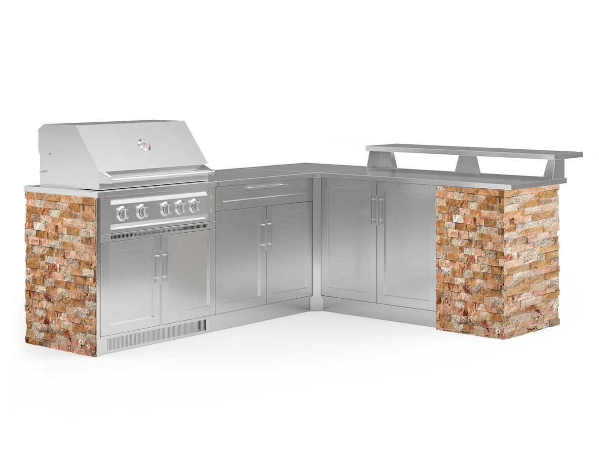 Outdoor Kitchen Signature Series 8 Piece L Shape Cabinet Set with 2 Door, Bar, Platinum Grill and Grill Cabinet