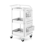 3-Tier Utility Storage Cart with DIY Pegboard Baskets-White