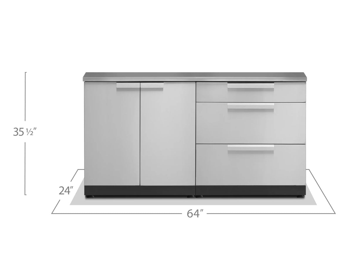 Outdoor Kitchen Stainless Steel 2 Piece Cabinet Set with 3-Drawer Cabinet and 2-Door Cabinet