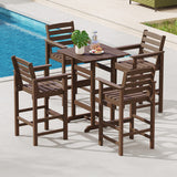 30 Inch Square Bar Table Dining Table with Slatted Tabletop for Poolside-Brown