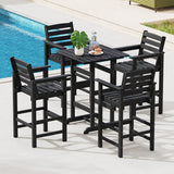 30 Inch Square Bar Table Dining Table with Slatted Tabletop for Poolside-Black