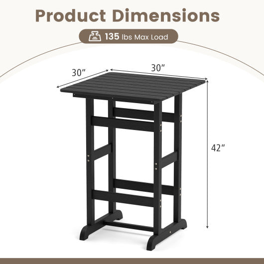 30 Inch Square Bar Table Dining Table with Slatted Tabletop for Poolside-Black
