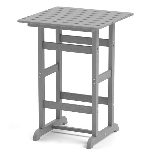 30 Inch Square Bar Table Dining Table with Slatted Tabletop for Poolside-Gray