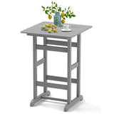 30 Inch Square Bar Table Dining Table with Slatted Tabletop for Poolside-Gray