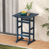 30 Inch Square Bar Table Dining Table with Slatted Tabletop for Poolside-Navy