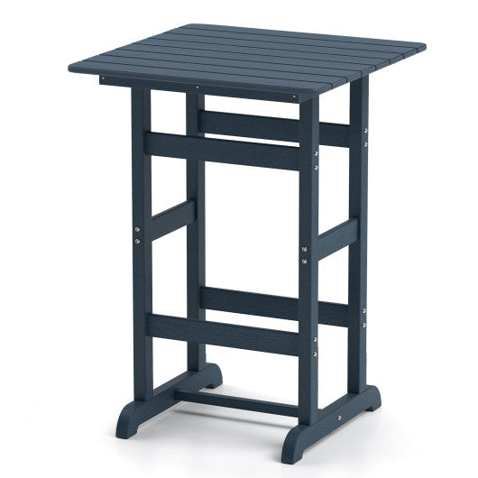 30 Inch Square Bar Table Dining Table with Slatted Tabletop for Poolside-Navy