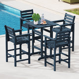 30 Inch Square Bar Table Dining Table with Slatted Tabletop for Poolside-Navy