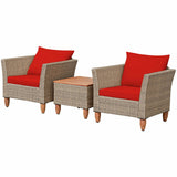 3 Pieces Patio Rattan Furniture Set with Washable Cushion for Yard Porch-Red