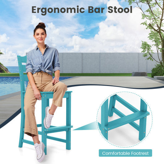 30 Inches Counter Height HDPE Bar Stool with Backrest and Footrest-Turquoise