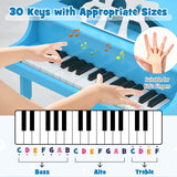 30-Key Wood Toy Kids Grand Piano with Bench and Music Rack-Blue