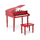 30-Key Wood Toy Kids Grand Piano with Bench and Music Rack-Red