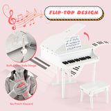 30-Key Kids Piano Keyboard Toy with Bench Piano Lid and Music Rack-White
