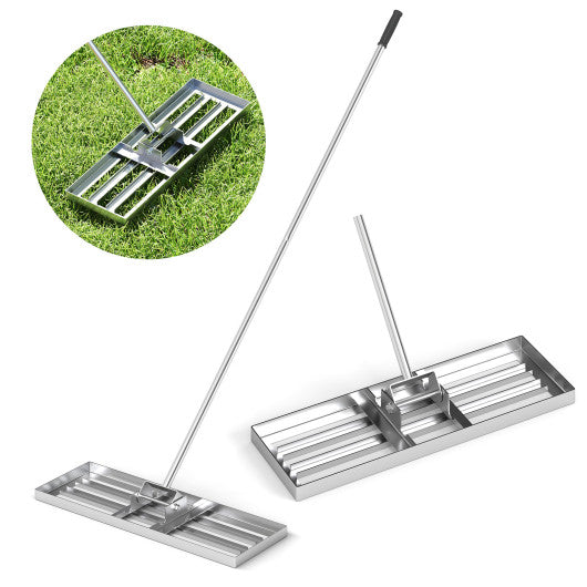 30 x 10 Inch Lawn Leveling Rake with Ergonomic Handle-Silver