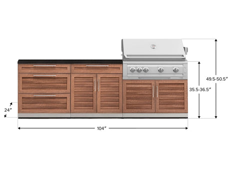 Outdoor Kitchen Stainless-Steel 5 Piece Cabinet Set with with 3-Drawer, Bar, Grill Cabinet, Platinum Grill and Countertop