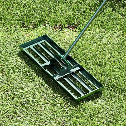 30 x 10 Inch Lawn Leveling Rake with Ergonomic Handle-Green