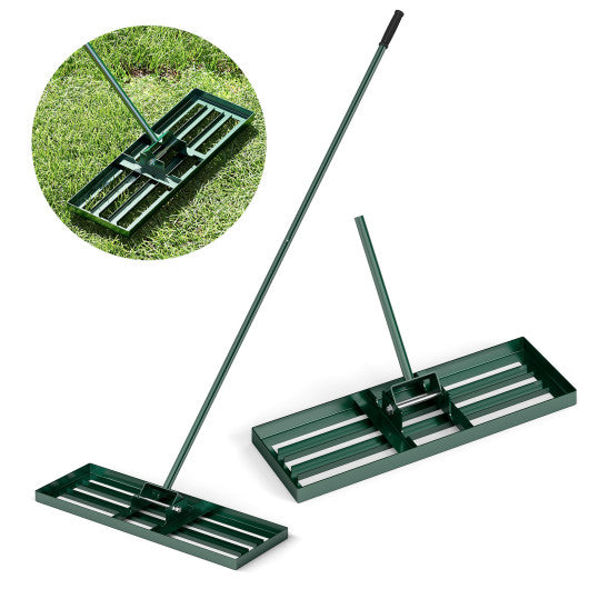 30 x 10 Inch Lawn Leveling Rake with Ergonomic Handle-Green