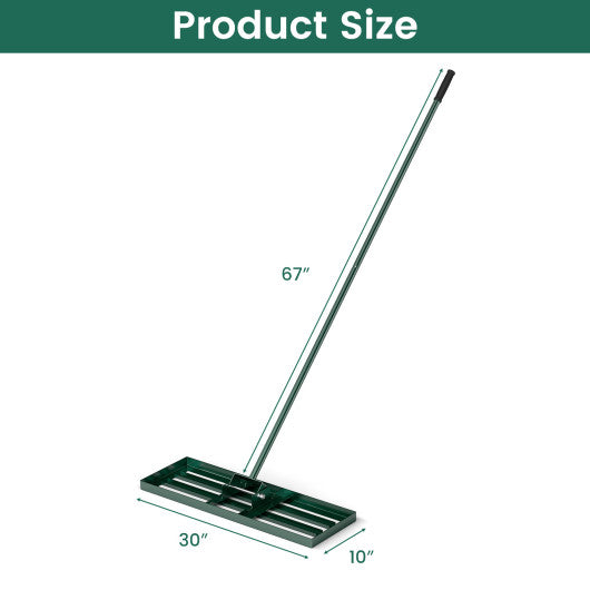 30 x 10 Inch Lawn Leveling Rake with Ergonomic Handle-Green