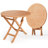 31.5 Inch Folding Patio Indonesia Teak Wood Round Coffee Table