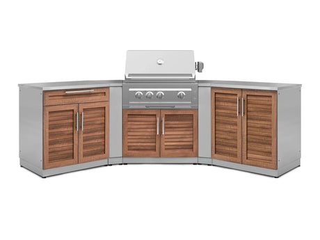 Outdoor Kitchen Stainless-Steel 7 Piece Cabinet Set with 2 Door, Bar, Corner, Grill Cabinet, Platinum Grill, and Countertops