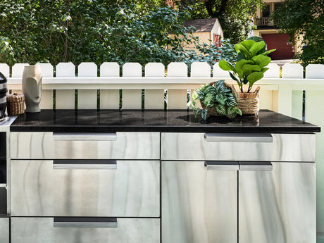 Outdoor Kitchen Stainless-Steel 5 Piece Cabinet Set with 3-Drawer, Bar, Grill Cabinet, Performance Grill and Countertop