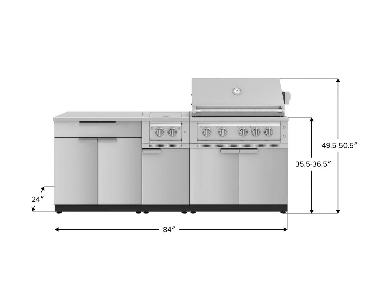 Outdoor Kitchen Stainless Steel 6-Piece Cabinet Set with Platinum Grill, Dual Side Burner, Bar and Grill Cabinet and Stainless Steel Countertop