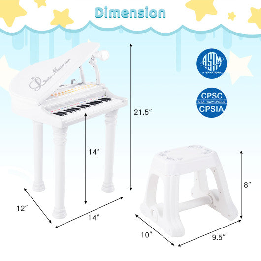 31 Keys Kids Piano Keyboard with Stool and Piano Lid-White