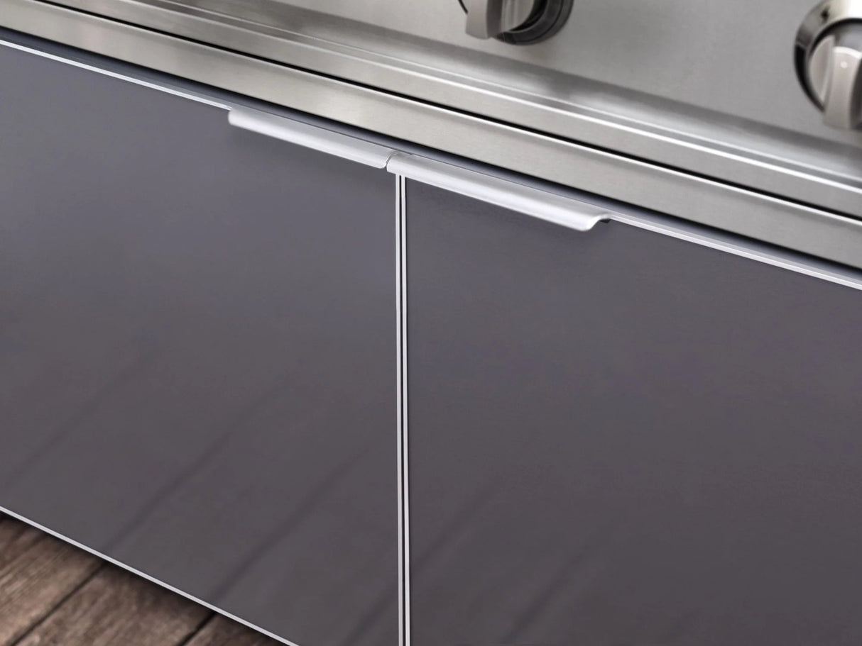 Outdoor Kitchen Aluminum 5 Piece Cabinet Set with 3-Drawer, 2-Door Cabinet, Countertops and Fridge