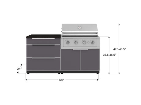 Outdoor Kitchen Aluminum 4 Piece Cabinet Set with 3 Drawer, Grill Cabinet, Performance Grill and Countertop